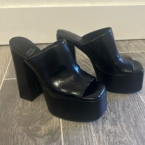 Jeffery Campbell Black Leather Platform Mules 7 or 37